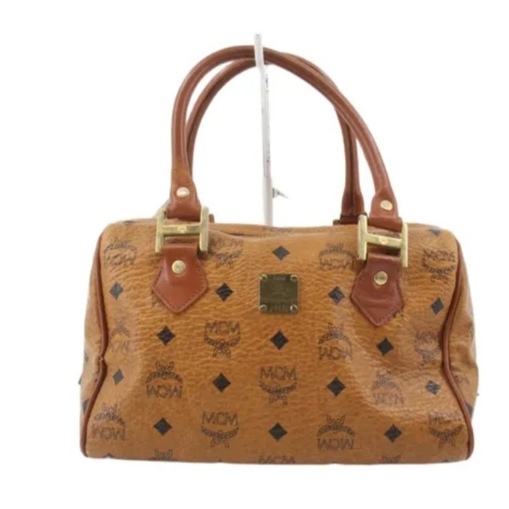 MCM Cognac Visetos Logo Dome Satchel